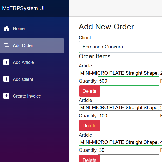 MC Medizintechnik ERP Dashboard