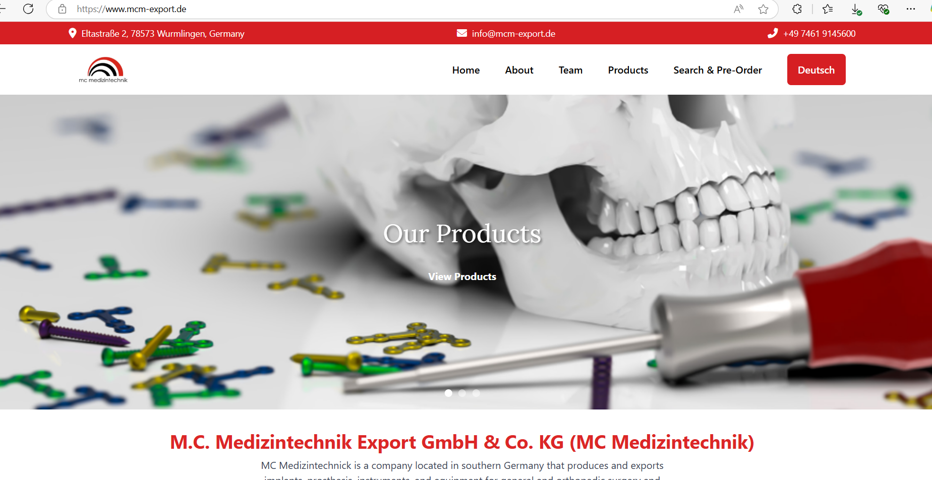MC Medizintechnik Website Screenshot